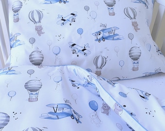 Baby Boy Bedding ,Baby Cot , Toddler Bed Bedding Set , Fitted Sheet ,children room decor , pure cotton, hot air balloon, animals, airplane,