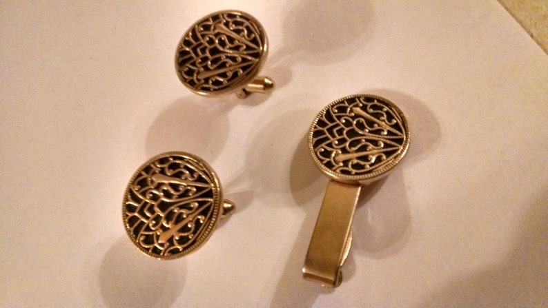 HICKOK Damascene Cuff Links /&Tie Clip,Gorgeous Mint Condition,Cuff LinkandTie Clips,Accessories,Men/'s Jewelry,Suit and Tie Accessories,Him