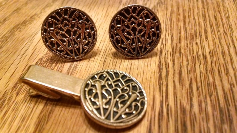 HICKOK Damascene Cuff Links /&Tie Clip,Gorgeous Mint Condition,Cuff LinkandTie Clips,Accessories,Men/'s Jewelry,Suit and Tie Accessories,Him