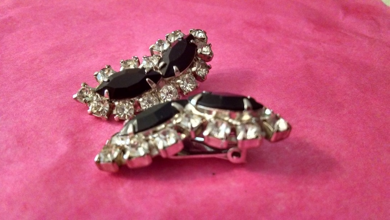 Vintage Rhinestone Clip On Earrings.Gifts Under 35.00,For Her,Accessories,Vintage Jewelry,Black Marquis Rhinestone Earrings,Clip On Earrings