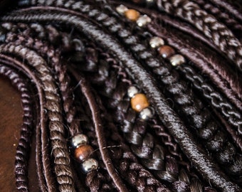 Single ended brown synthetic dreadlocks 20 inches, 44 SE dark brown fake dreads, full set, hair extensions