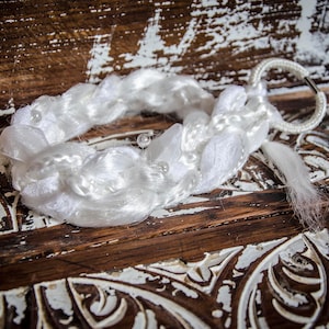White synthetic braid, messy braid on a hair band, hair extension, fake single braid, temporary hair extension