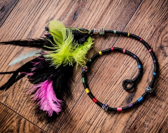 Black ateba with colourful accents, hair extension, hair wrap for festivals. Thick, stiff, good quality