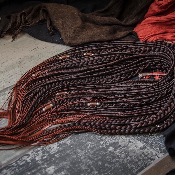 Double ended synthetic dreadlocks 18/36 inches, 48 DE transitional black-auburn fake dreads, hair extension
