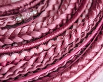 Double ended pink synthetic dreadlocks, dusky pink accent kit, 18pieces, 20/40 inches, hair extension, boho, hippie, for festivals