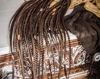 Double ended synthetic dreadlocks, brown accent kit, 18pieces, 20/40 inches, hair extention, boho, hippie, for festivals