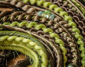 Double ended synhtetic dreads, brown-green accent kit, 18 DE dreadlocks, 20 inches, fake dreads, hair extention