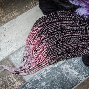 Single ended synthetic dreadlocks, 20 inches, SE ombre black-pink-purple fake dreads, 44 pieces, full set