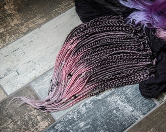 Single ended synthetic dreadlocks, 20 inches, SE ombre black-pink-purple fake dreads, 44 pieces, full set