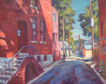 Alley 2, Belgravia Court, St James, Louisville, Kentucky, original painting, sunny, city, landscape,  20 x 16, Kit Miracle, wall art, gift