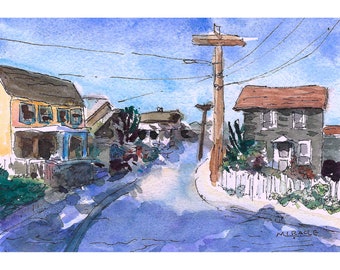 Rockport MA, Massachusetts, Mt Pleasant Street, quaint, buildings, street scene, new England, ORIGINAL PAINTING, gift, impressionist, ocean