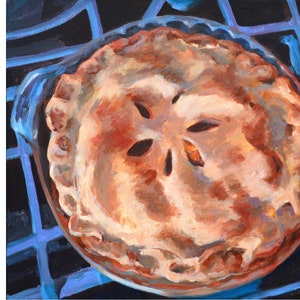 Pie!, original, painting, acrylic, canvas, 16 x 16, apple, food, delicious, yummy, impressionistic,bright colors, Kit Miracle, cooking