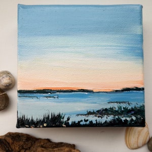 Petite peinture - Coucher de soleil sur les marais - petit format - art original peint à la main - decoration  bibliothèque - Audrey Chal