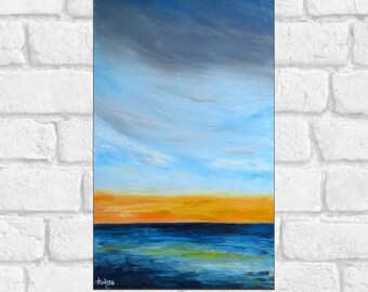 Original painting ocean landscape - sunset - Marine painting, sun and sky Audrey Chal - decoration living room - wall decoration