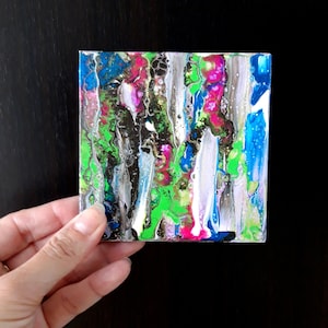 Mini tableau abstrait marron vert Art abstrait peinture moderne miniature zdjęcie 1