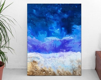 TABLEAU ABSTRAIT OCEAN - plage - Peinture originale sur toile - Peinture marine à l'acrylique  par Audrey Chal