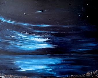 Painting seascape - at nightfall - Modern art, Wall art, wall decoration - original painting signed - Audrey Chal