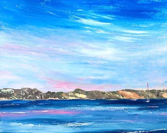 Petit tableau - collection bleu ocean et plage - souvenir de vacances - peinture marine Charente-maritime - peinture originale - Audrey Chal