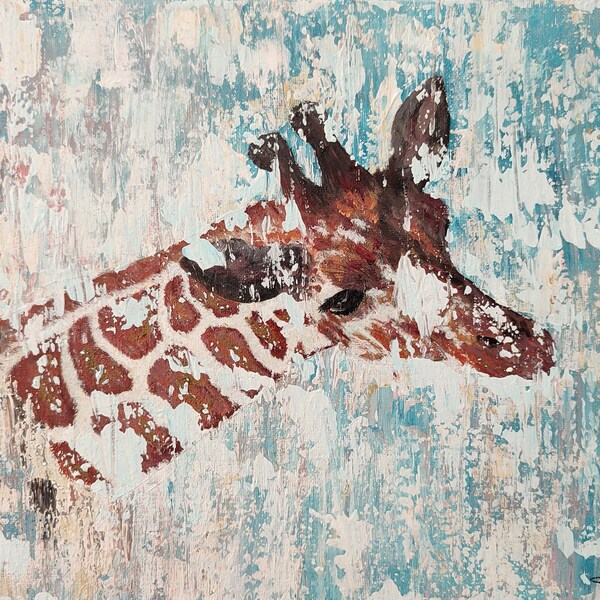 Peinture animaliere : la girafe  - decoration - collection - animaux sauvages - tableau de girafe - Audrey Chal