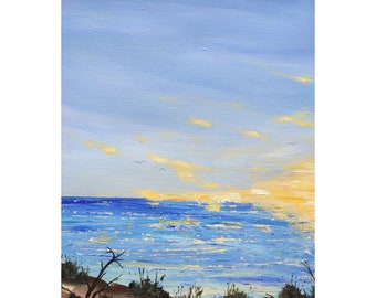 Tableau coucher de soleil sur l'océan - Paysage marin de la côte sauvage en Charente-Maritime  - Audey Chal artiste peintre