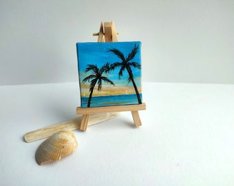 Mini painting tropic - ocean and palm trees - sunset collection a piece of paradise - Audrey Chal - shelf decoration - small art