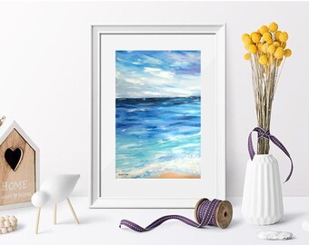 Marine painting, beach and ocean, art print Limited draw - marine theme poster - wall decoration - marine decoration