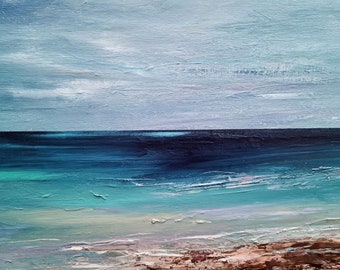 Tableau paysage marin 100x50cm - peinture originale ocean bleu, turquoise, décoration murale, decoration salon, Audrey Chal - mer - ciel