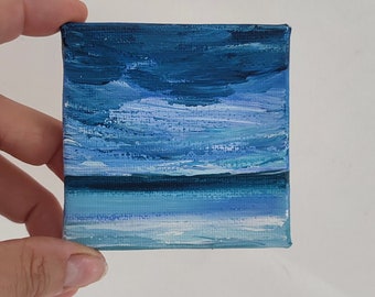 Mini peinture marine - Bleu océan - collection un coin de paradis - Audrey Chal - décoration étagère - bureau  - small art