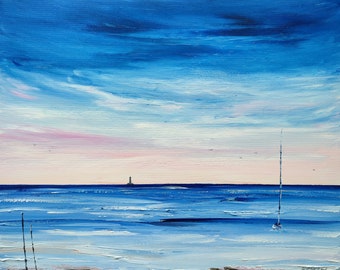 TABLEAU paysage marin - phare de Cordouan - Peinture originale sur toile - Peinture marine - Audrey Chal - artiste peintre - France