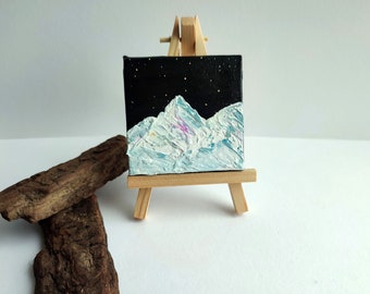 Mini peinture montagnes enneigées -  collection un coin de paradis - Audrey Chal - décoration étagère  - small art