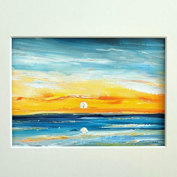 Peinture originale -  coucher de soleil sur l'ocean - peint à la main sur papier  - Art - collection - Audrey Chal