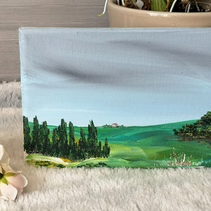 Mini peinture paysage campagne nature vert Audrey Chal decoration etagere bureau cadeau original image 2