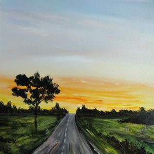 Landschaftsgemälde bei Sonnenuntergang – die Urlaubsroute in Charente-Maritime – Original Acryl-Landschaftsgemälde – Audrey Chal