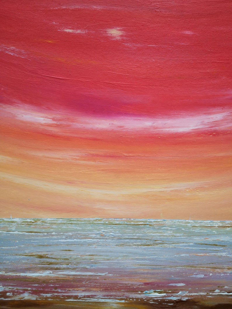 Tableau paysage marin - coucher de soleil - tableau original lumineux ...
