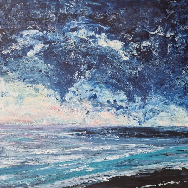 TABLEAU ABSTRAIT OCEAN - Peinture originale sur toile - Peinture marine à l'acrylique  par Audrey Chal