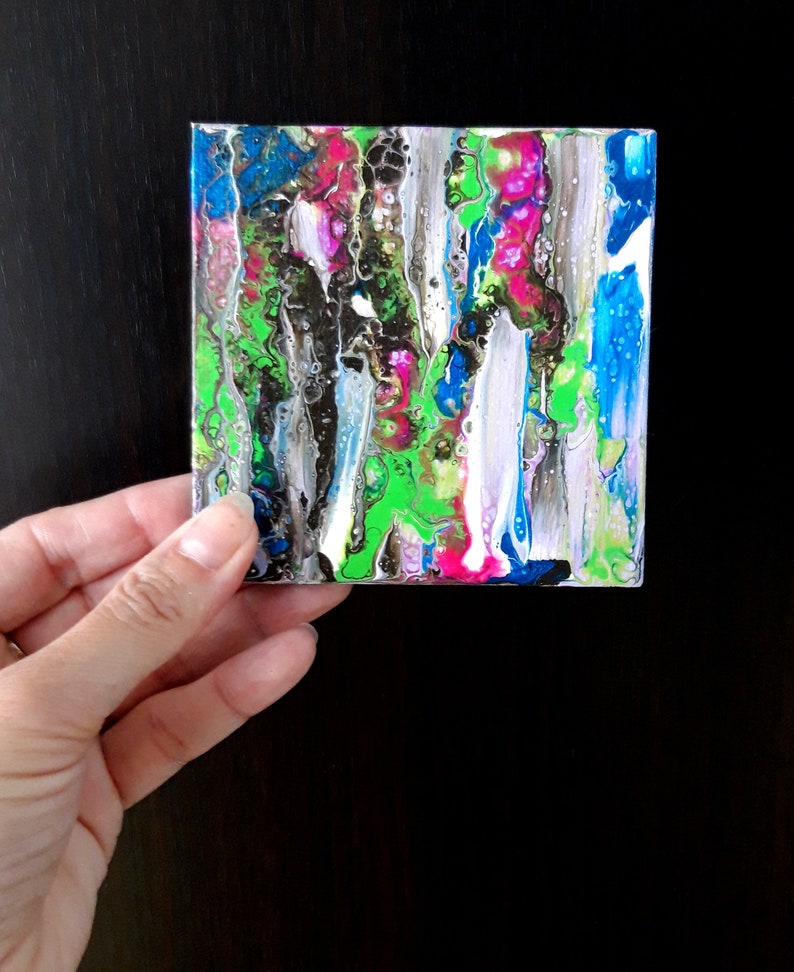 Mini tableau abstrait marron vert Art abstrait peinture moderne miniature zdjęcie 1
