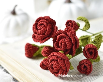 PATTERN (with VIDEO tutorial): Crochet Flower Pattern, Rose Wedding Bouquets, Floral Arrangement, Party Decor, Romantic Gift, Bridal