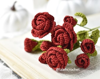 PATTERN with VIDEO TUTORIAL Crochet Flower, Scarlet Rose Wedding Bouquets, Floral Arrangement, Party Decor, Romantic Gift, Bridal Bouquet