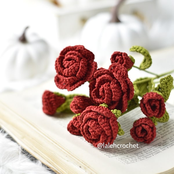 PATTERN (with VIDEO tutorial): Crochet Flower Pattern, Rose Wedding Bouquets, Floral Arrangement, Party Decor, Romantic Gift, Bridal