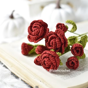 PATTERN with VIDEO TUTORIAL Crochet Flower, Scarlet Rose Wedding Bouquets, Floral Arrangement, Party Decor, Romantic Gift, Bridal Bouquet