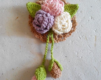 PATTERN Crochet Pattern: A Bunch of Roses and Mini Doily; crochet flower applique, brooch, accessories, digital download