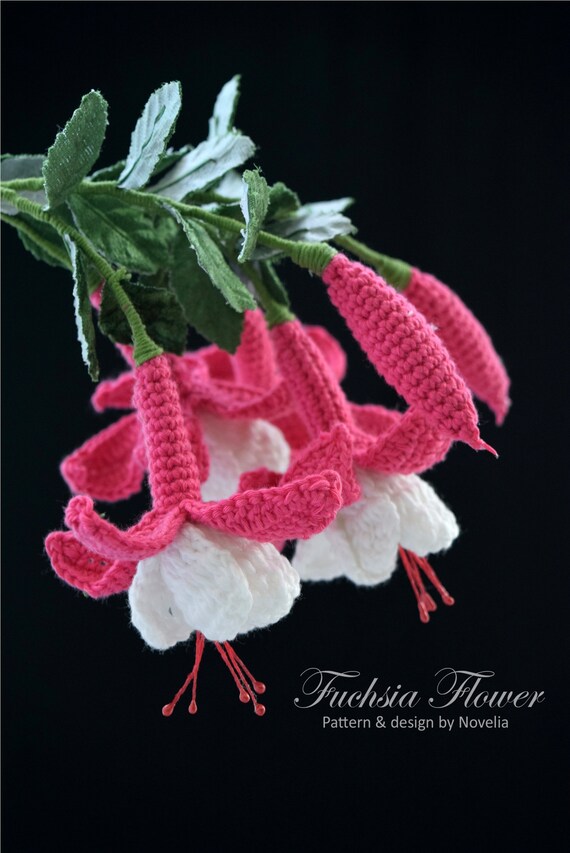 3pcs Fuchsia PINK 3D Crochet Bell Flowers with stamens APPLIQUE