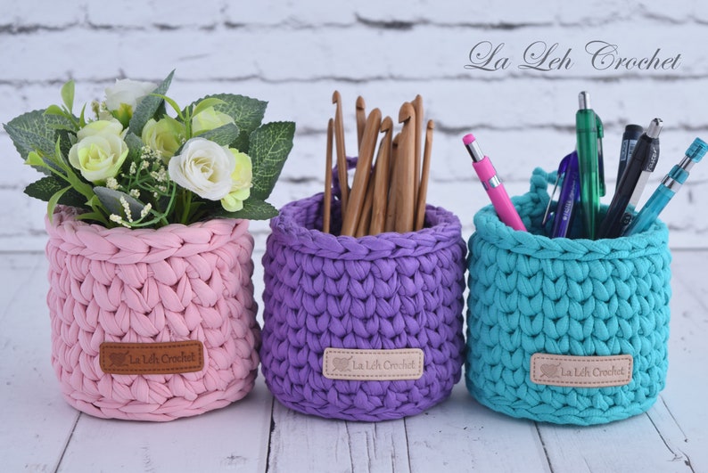 Crochet Pattern: Aubrey the Cute Crochet Basket, storage, dorm decor, nursery decor, bathroom storage, rectangular basket, cosmetics basket image 1