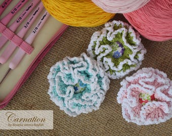 PATTERN Crochet Carnation 3D Flower pdf hairpin accessories knitting applique decoration brooch button instant digital download