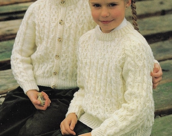 Child's Cable Aran Cardigan & Sweater knitting pattern 10 ply wool yarn 22-30 inch 56-76cm chest PDF Instant Digital Download Post Free