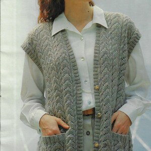 womens waistcoat knitting pattern pdf ladies vest sleeveless cardigan bobble stitch 32-39 inch DK light worsted 8ply pdf instant download