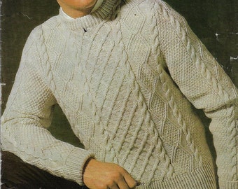 Men's Cable & Stripe Sweater Knitting Pattern DK 8 Ply - Etsy