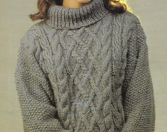 Men's & Women's Aran Sweater knitting pattern chunky wool yarn 36-46 inch 91-117 cm bust PDF Instant Digital Download Post Free