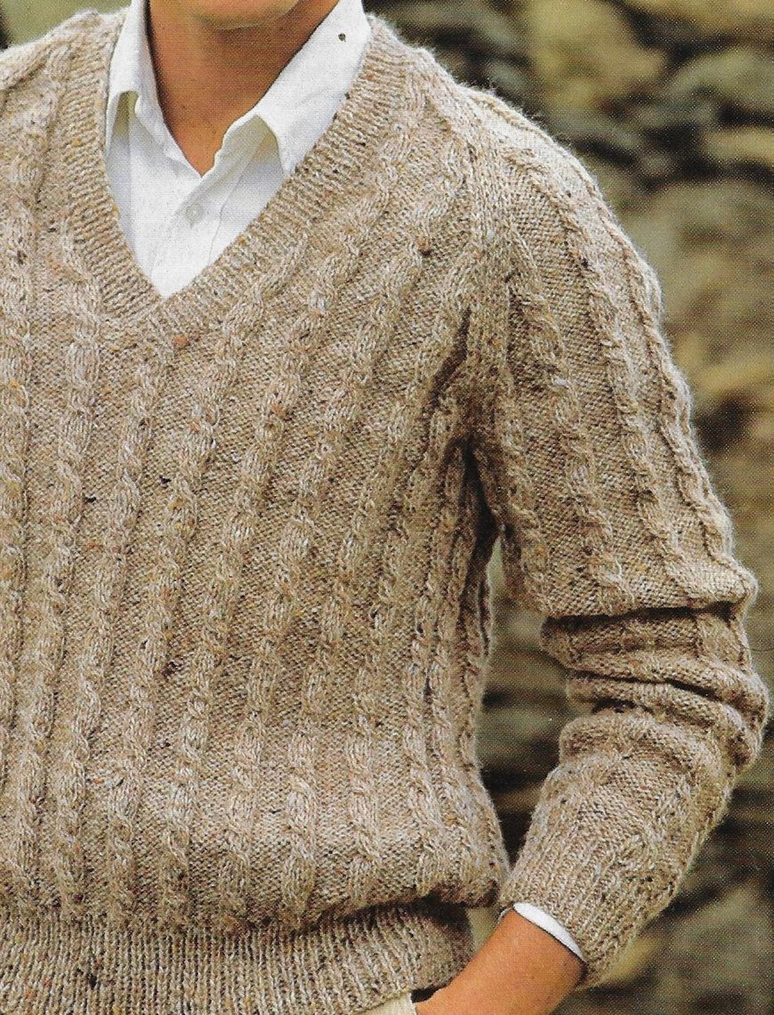 Men's V Neck Cable Aran Sweater Knitting Pattern DK 8 Ply Etsy New