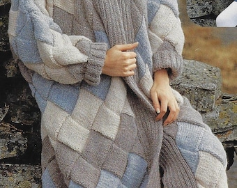 Women's Entrelac Jacket & Coat knitting pattern chunky/bulky yarn or wool 34-44 inch 86-112 cm bust PDF Instant Digital Download Post Free